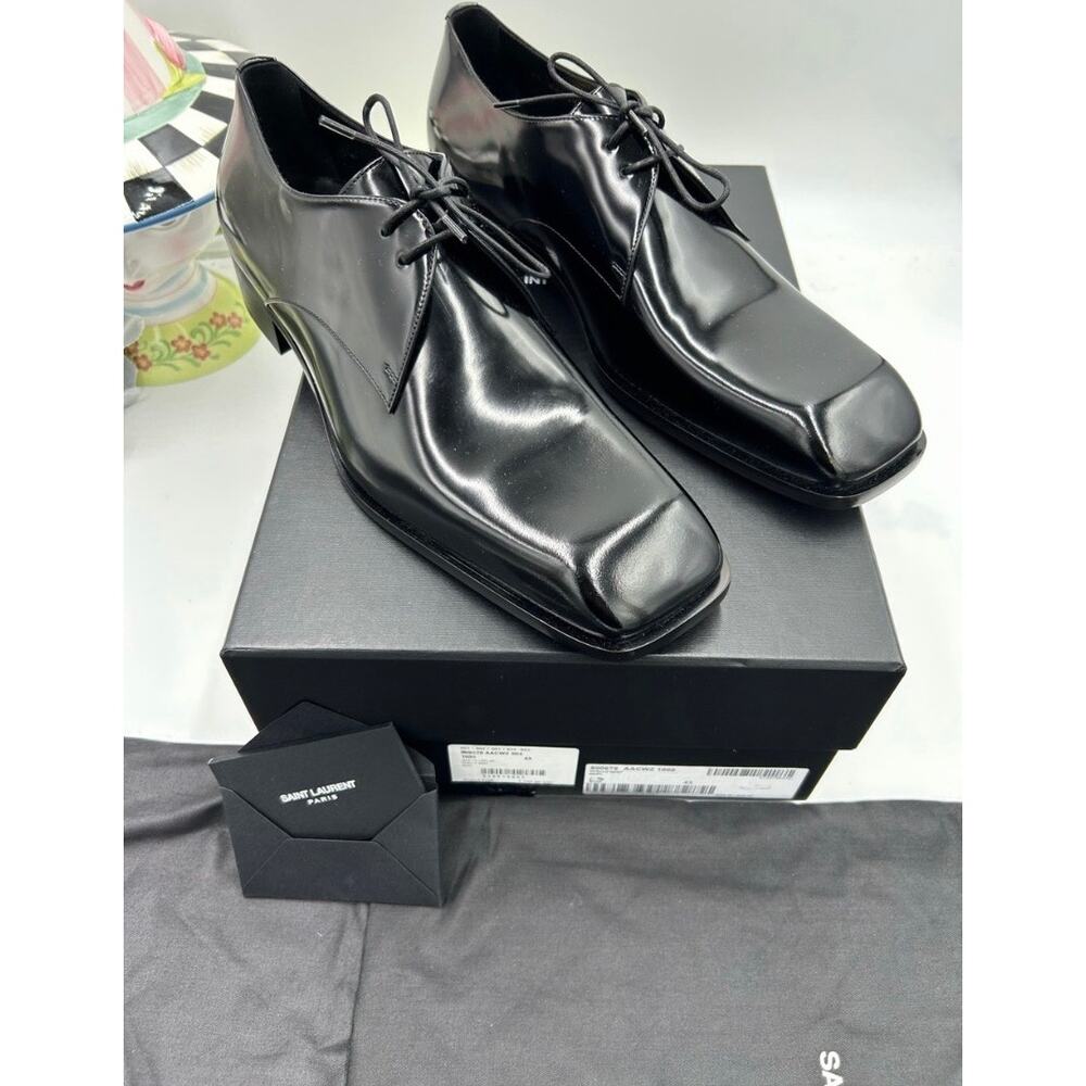 Men's Saint Laurent Jean black leather derby shoes, size 43 made in Italy